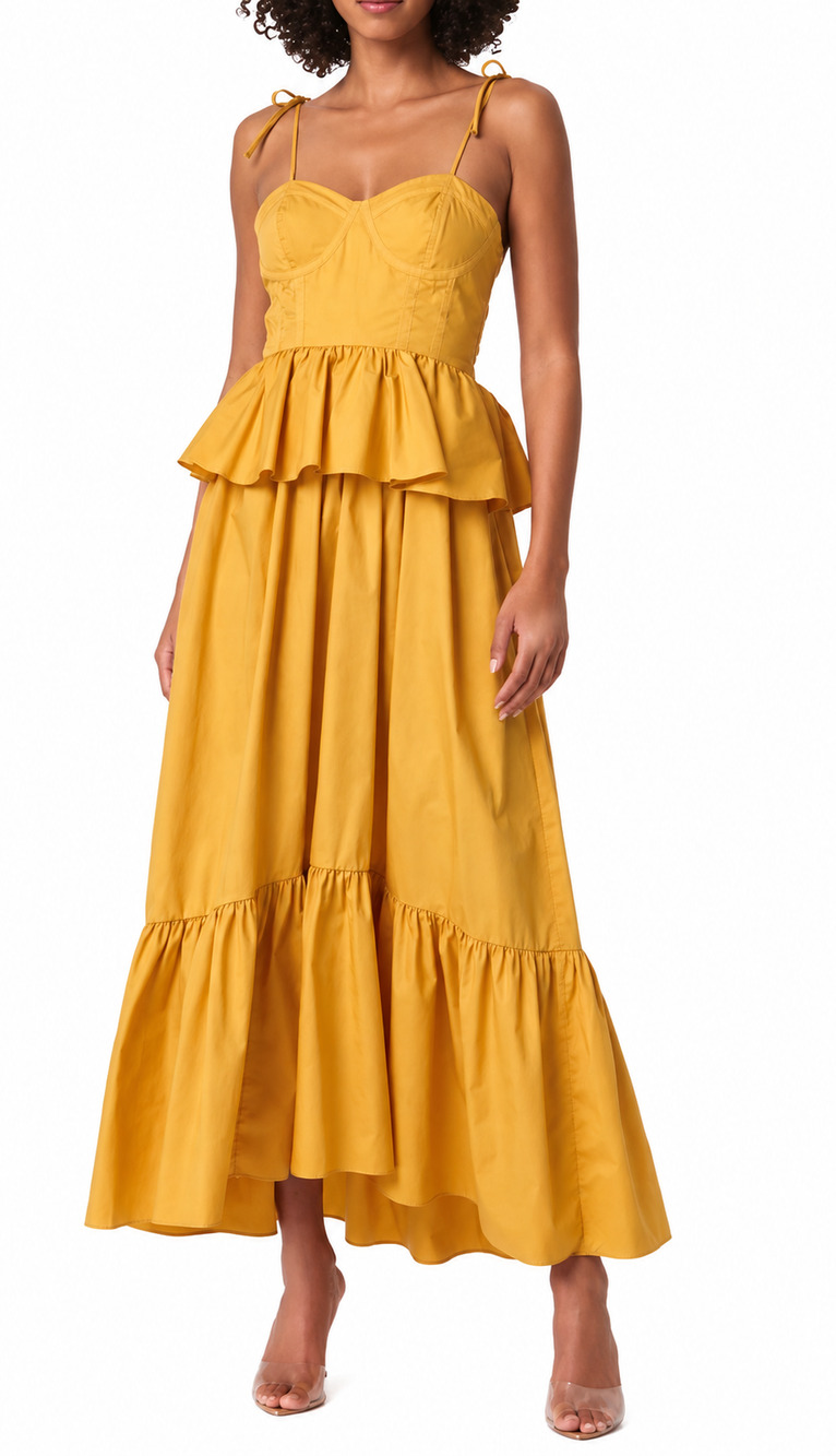 MISA LA Rosie Bustier Peplum Waist Maxi Dress Size Large